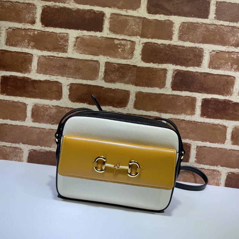 Gucci Shoulder HandBag 645454 Full leather black and white combined with yellow